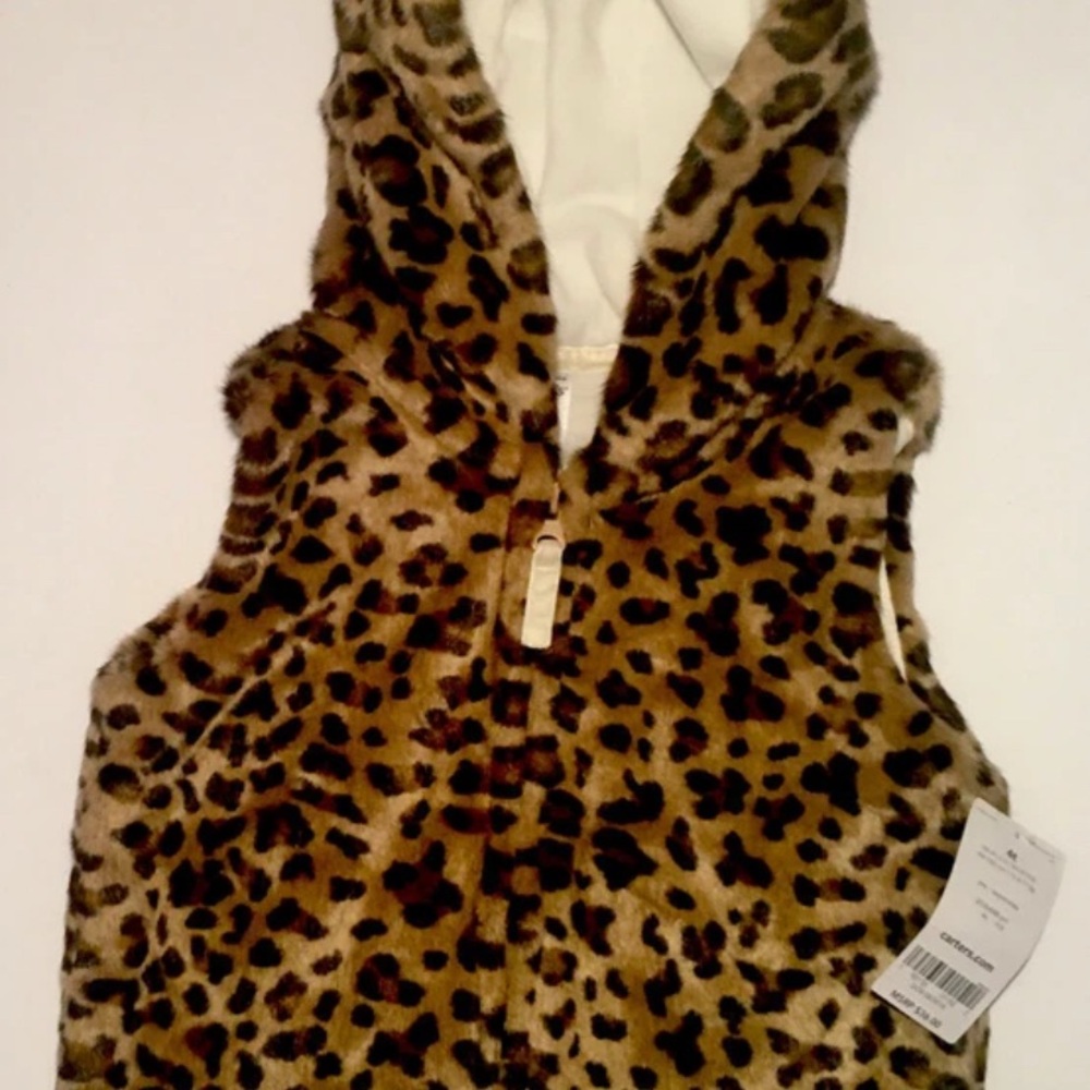 Leopard Print Faux Fur Vest with Hood